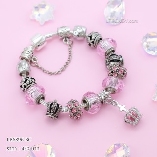 LB6896-BC กำไลชาร์มโทนชมพูเซตมงกุฎ