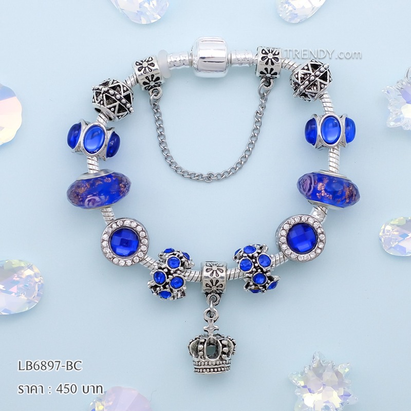 LB6897-BC กำไลชาร์มโทนน้ำเงินเซตมงกุฎ