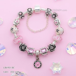 LB6901-BC กำไลชาร์มโทนชมพูเซตดอกกุหลาบ
