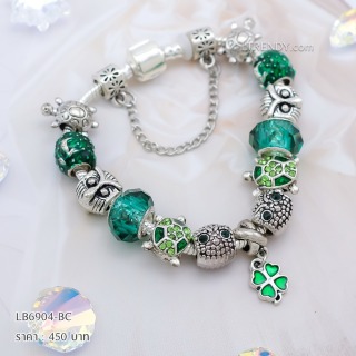 LB6904-BC กำไลชาร์มโทนเขียวเซตเต่าห้อยโคลเวอร์