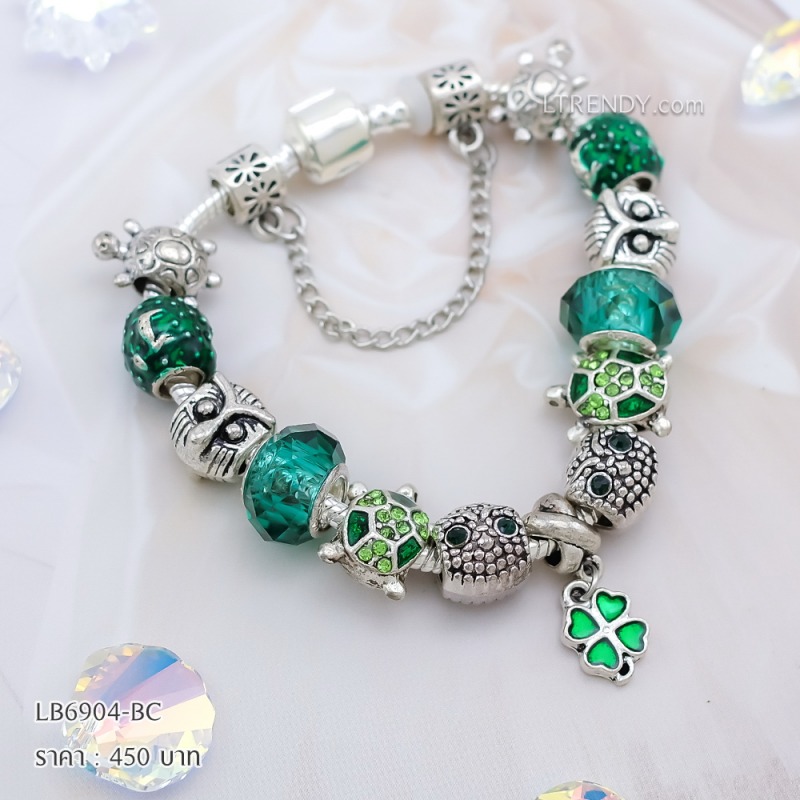 LB6904-BC กำไลชาร์มโทนเขียวเซตเต่าห้อยโคลเวอร์